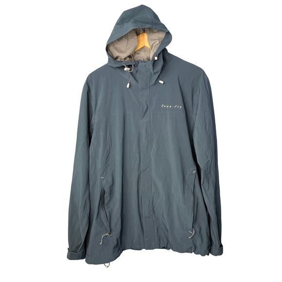 Free Fly Other - Free Fly Hooded Jacket Mens Large Blue Bamboo Blend Performance Windbreaker
